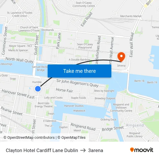 Clayton Hotel Cardiff Lane Dublin to 3arena map