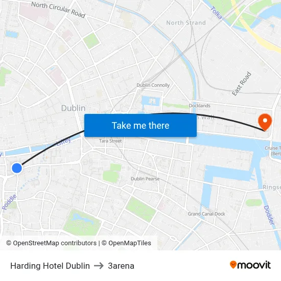 Harding Hotel Dublin to 3arena map