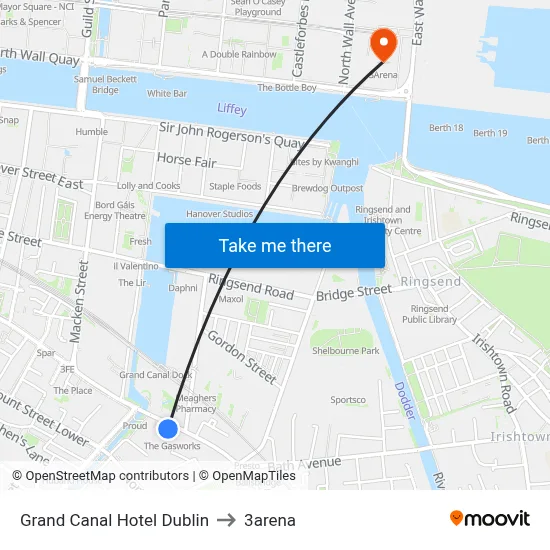Grand Canal Hotel Dublin to 3arena map