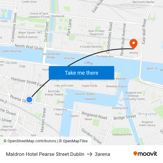 Maldron Hotel Pearse Street Dublin to 3arena map