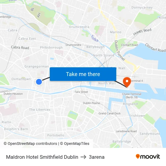 Maldron Hotel Smithfield Dublin to 3arena map