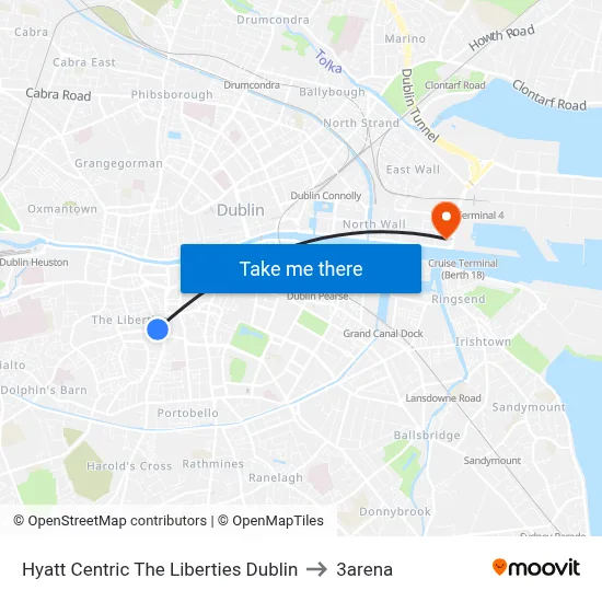 Hyatt Centric The Liberties Dublin to 3arena map