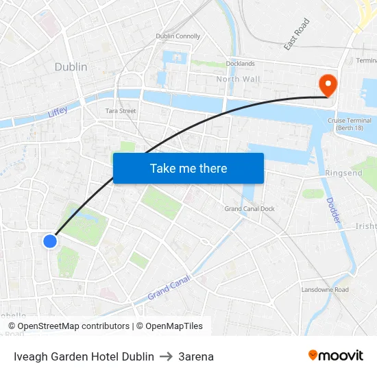Iveagh Garden Hotel Dublin to 3arena map