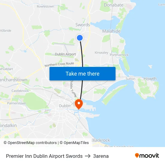 Premier Inn Dublin Airport Swords to 3arena map