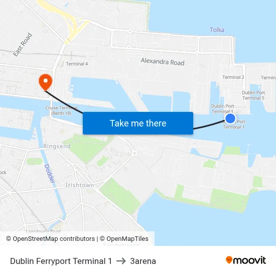 Dublin Ferryport Terminal 1 to 3arena map