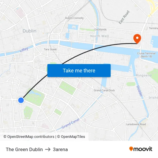 The Green Dublin to 3arena map