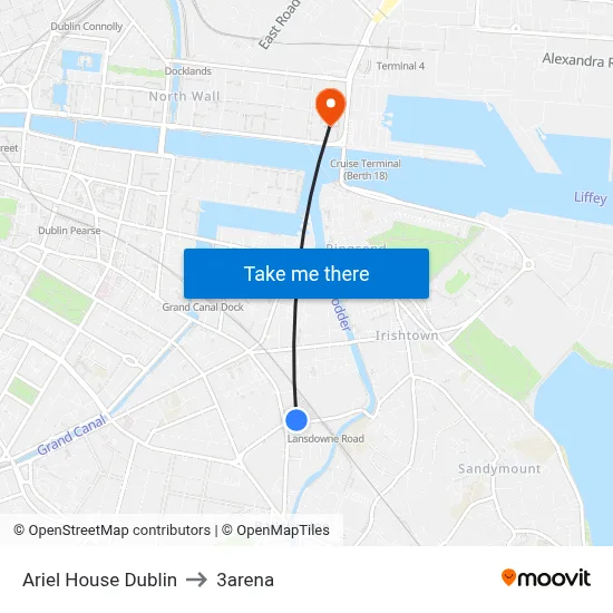 Ariel House Dublin to 3arena map