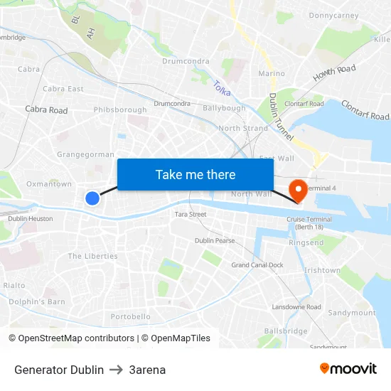 Generator Dublin to 3arena map