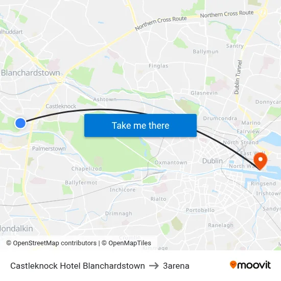 Castleknock Hotel Blanchardstown to 3arena map