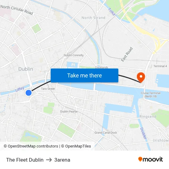 The Fleet Dublin to 3arena map