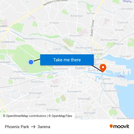 Phoenix Park to 3arena map