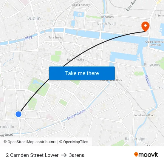 2 Camden Street Lower to 3arena map