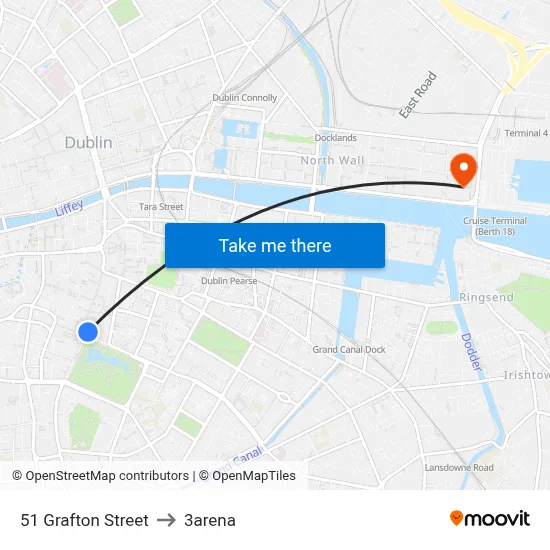 51 Grafton Street to 3arena map