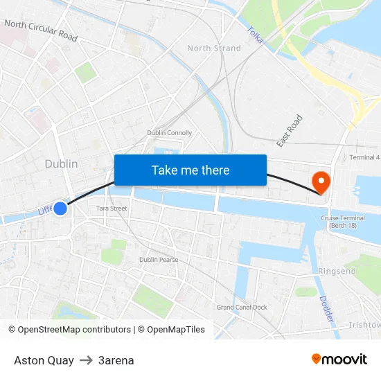 Aston Quay to 3arena map