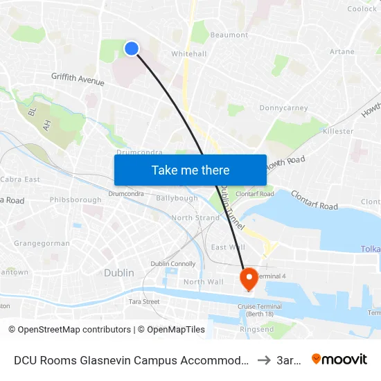 DCU Rooms Glasnevin Campus Accommodation Dublin to 3arena map
