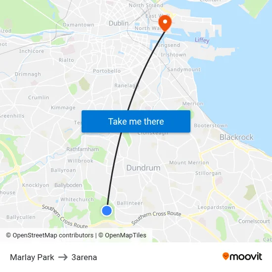 Marlay Park to 3arena map