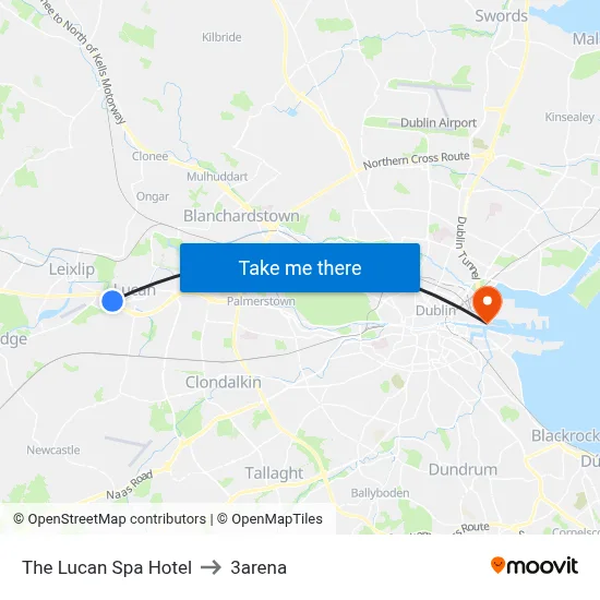 The Lucan Spa Hotel to 3arena map