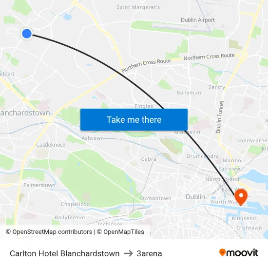 Carlton Hotel Blanchardstown to 3arena map