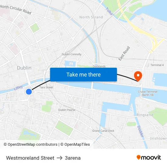 Westmoreland Street to 3arena map