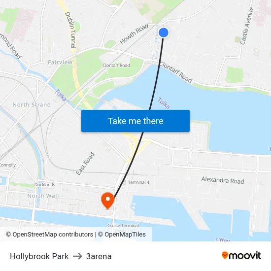 Hollybrook Park to 3arena map