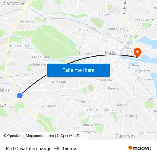Red Cow Interchange to 3arena map