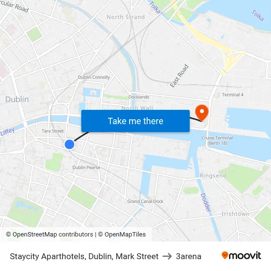 Staycity Aparthotels, Dublin, Mark Street to 3arena map
