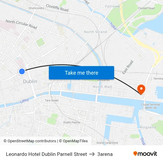 Leonardo Hotel Dublin Parnell Street to 3arena map