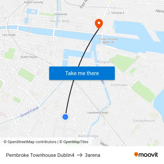 Pembroke Townhouse Dublin4 to 3arena map
