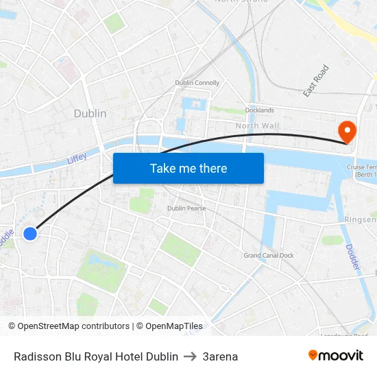 Radisson Blu Royal Hotel Dublin to 3arena map