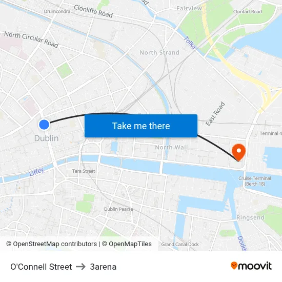 O'Connell Street to 3arena map