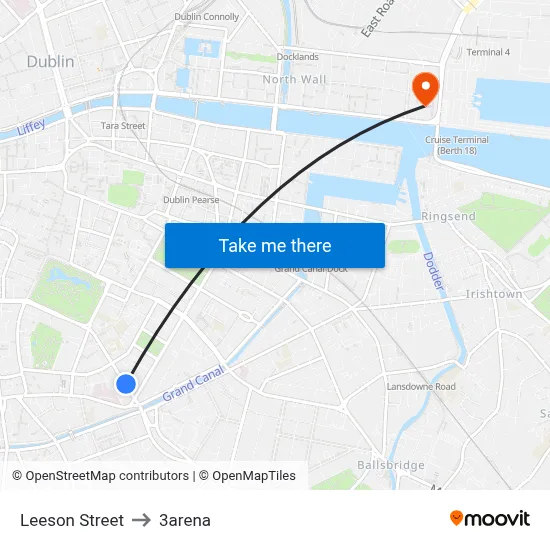 Leeson Street to 3arena map