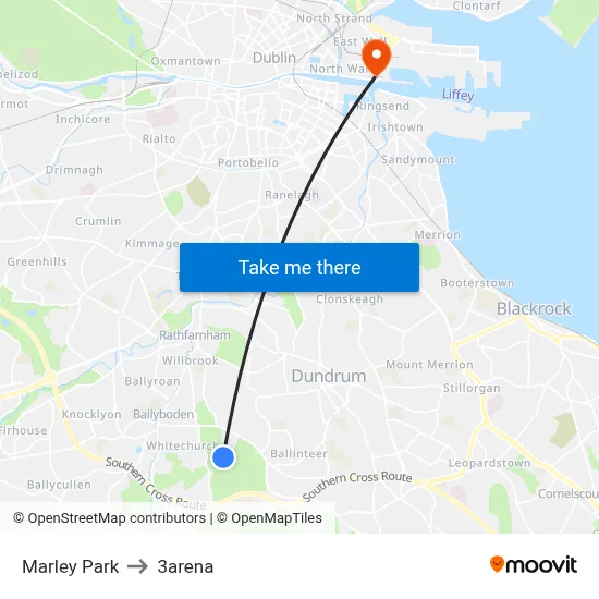 Marley Park to 3arena map