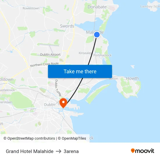 Grand Hotel Malahide to 3arena map