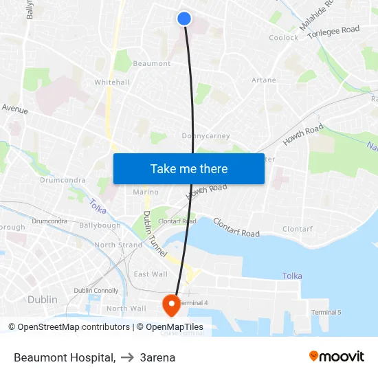 Beaumont Hospital, to 3arena map