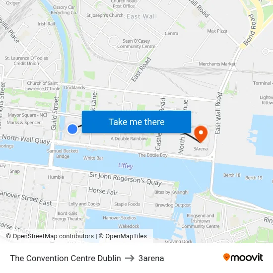 The Convention Centre Dublin to 3arena map