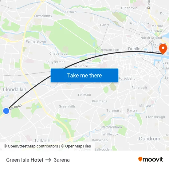 Green Isle Hotel to 3arena map