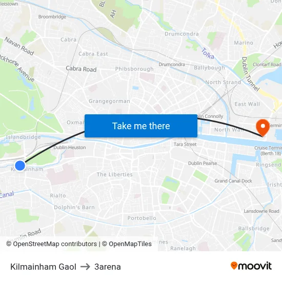 Kilmainham Gaol to 3arena map