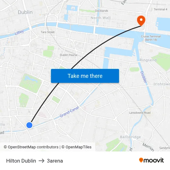 Hilton Dublin to 3arena map