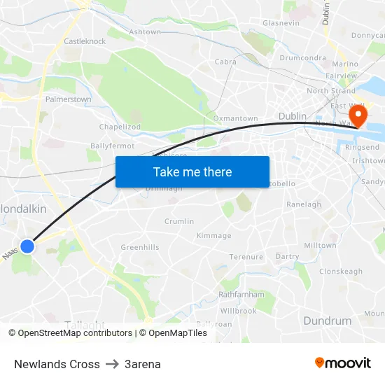 Newlands Cross to 3arena map