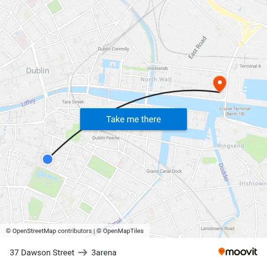 37 Dawson Street to 3arena map