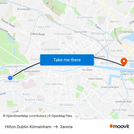 Hilton Dublin Kilmainham to 3arena map