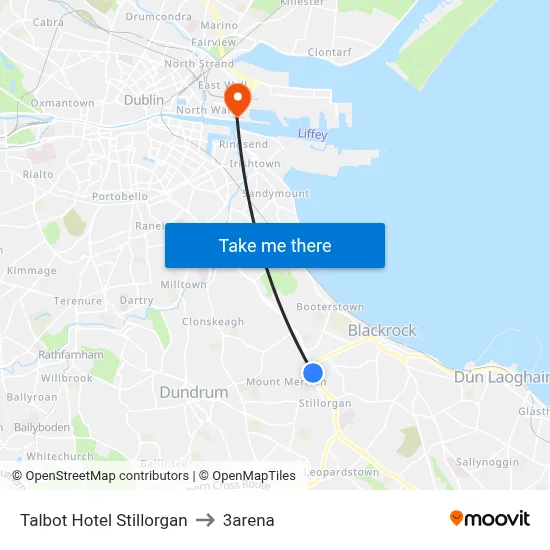 Talbot Hotel Stillorgan to 3arena map