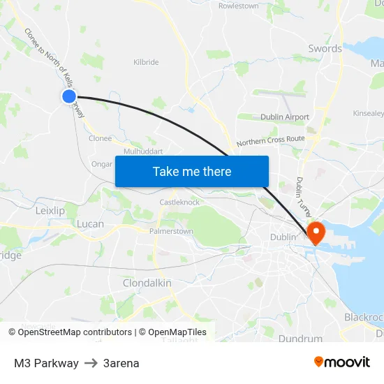 M3 Parkway to 3arena map