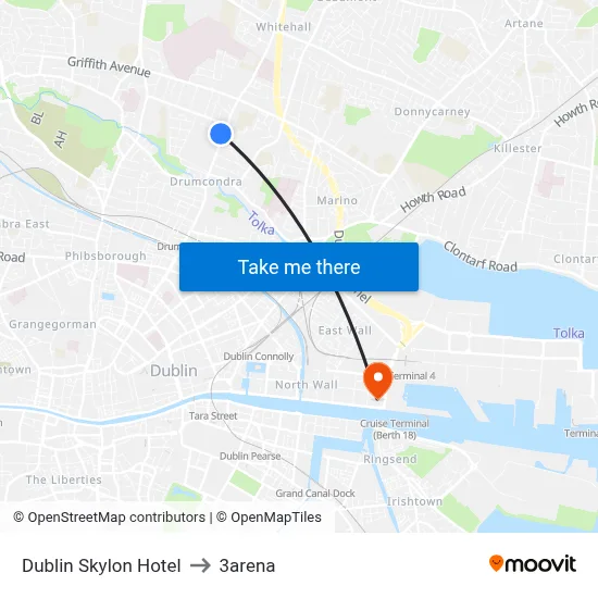 Dublin Skylon Hotel to 3arena map