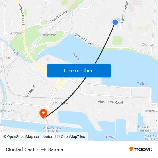 Clontarf Castle to 3arena map