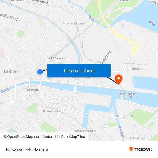 Busáras to 3arena map
