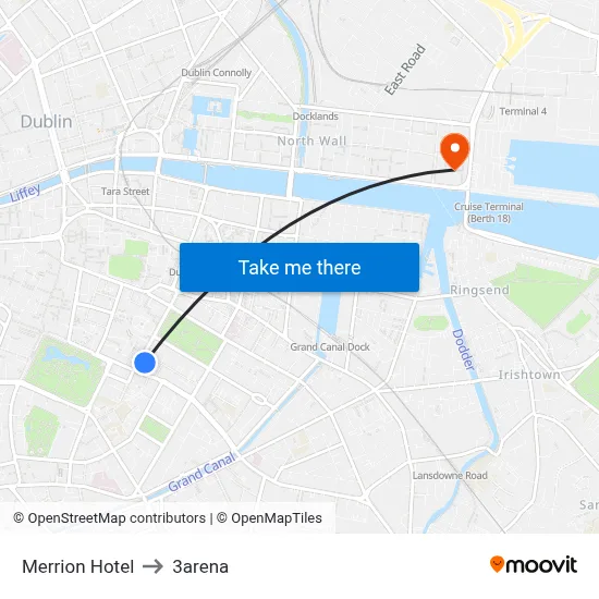 Merrion Hotel to 3arena map
