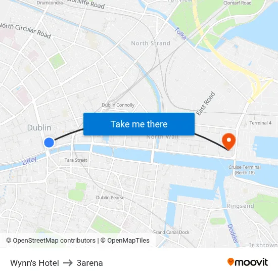 Wynn's Hotel to 3arena map