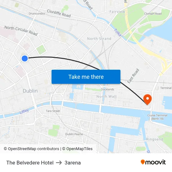 The Belvedere Hotel to 3arena map