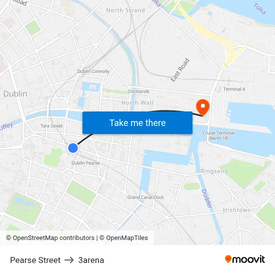 Pearse Street to 3arena map